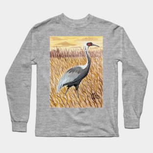 White-naped crane in the marsh at sunrise Long Sleeve T-Shirt